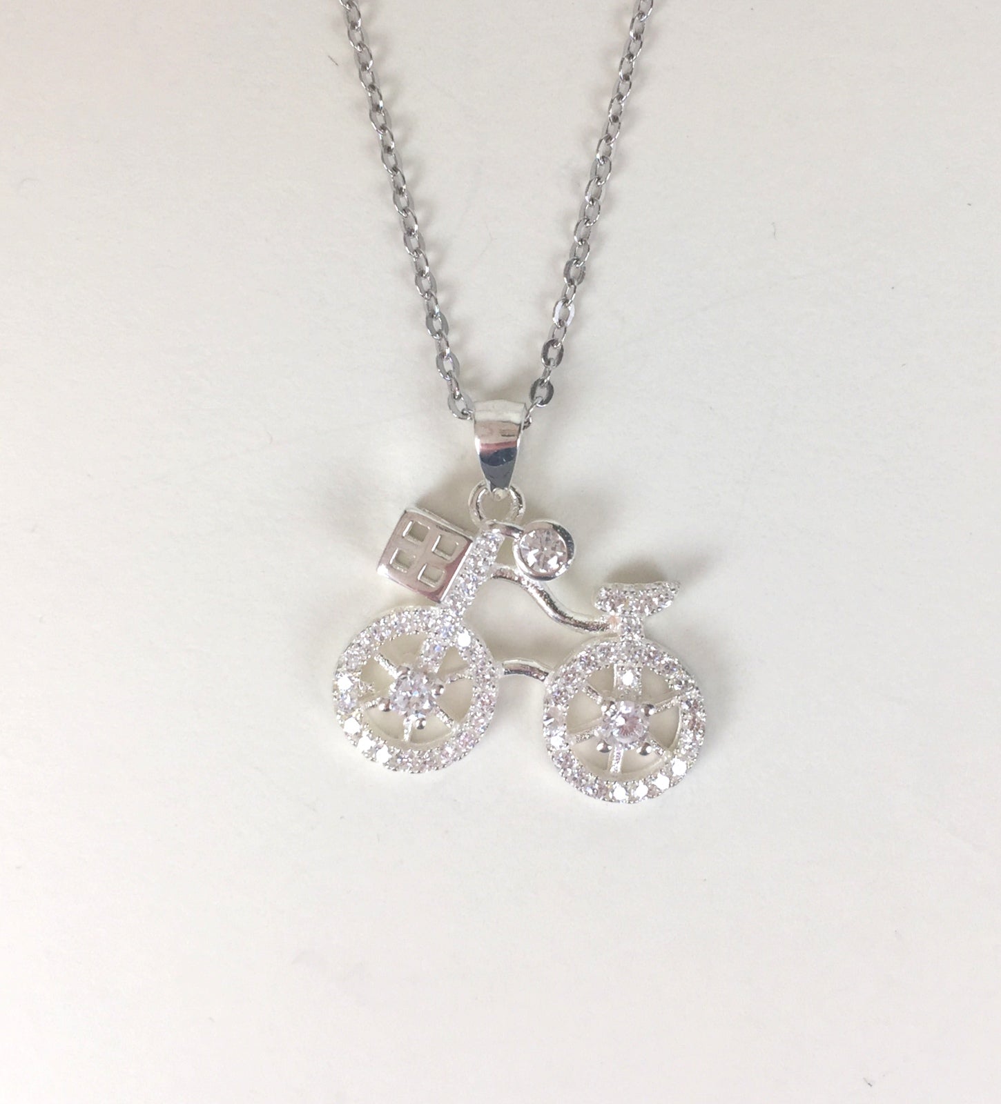 BICYCLE PAVE CZ STERLING SILVER NECKLACE
