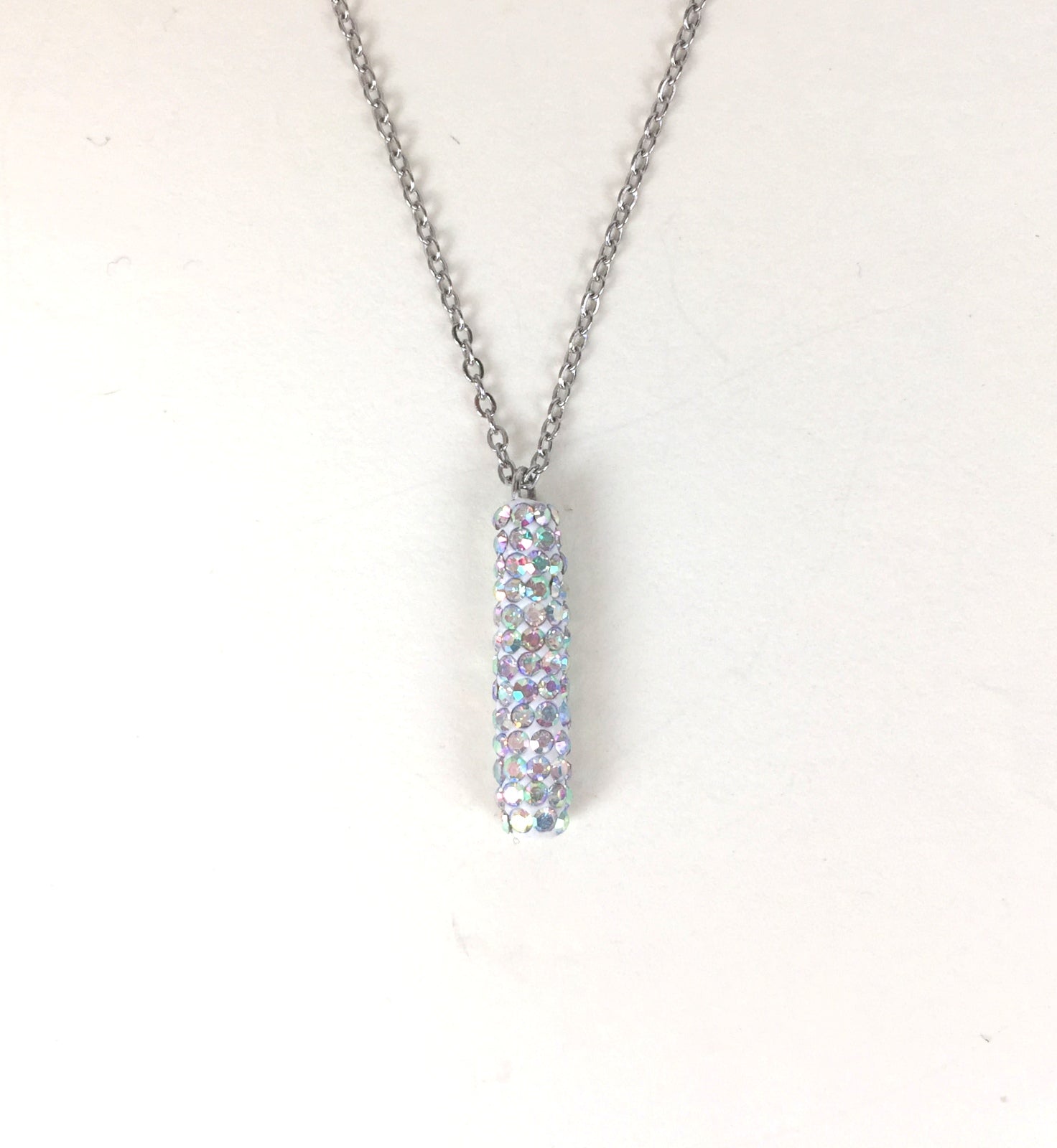 SPARKLING VERTICAL BAR PAVE CZ STERLING SILVER NECKLACE