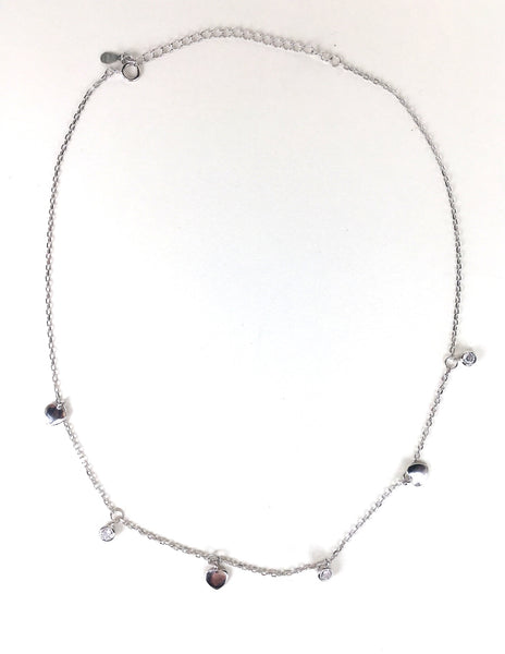 HEART AND SMALL BEZEL CHOKER STERLING SILVER NECKLACE