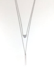 LAYERED BAR AND SMALL DISK PAVE CZ STERLING SILVER NECKLACE