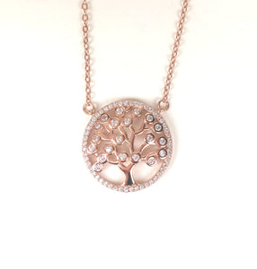 ROSE GOLD TREE OF LIFE PAVE CZ STERLING SILVER NECKLACE