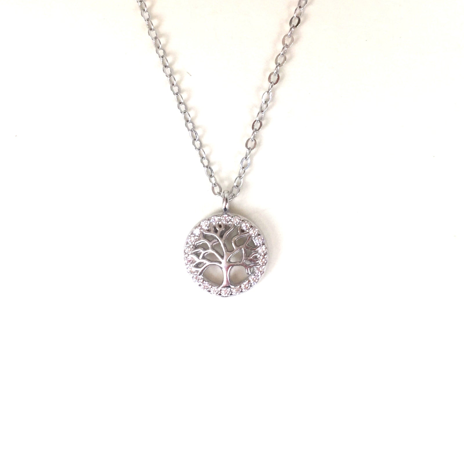 SMALL TREE OF LIFE PAVE CZ STERLING SILVER NECKLACE