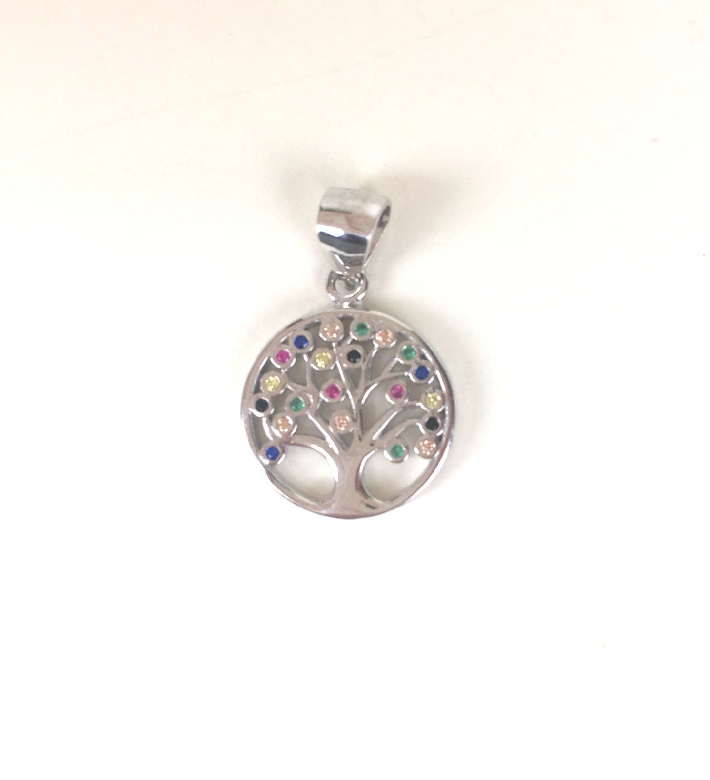 TREE OF LIFE WITH MUTI COLOR PETITE CRYSTAL STERLING SILVER PENDANT