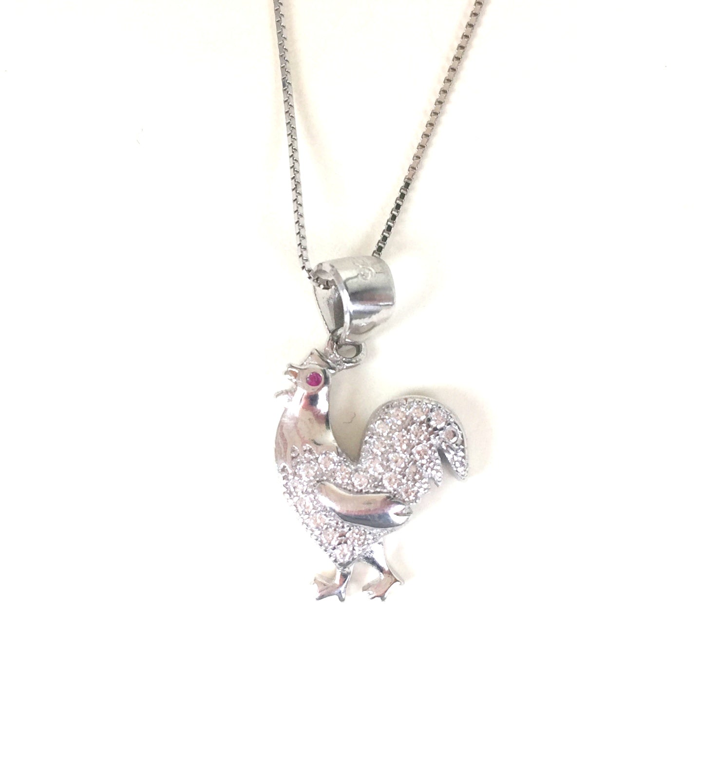 ROOSTER PAVE CZ STERLING SILVER NECKLACE