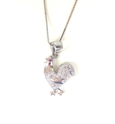 ROOSTER PAVE CZ STERLING SILVER NECKLACE