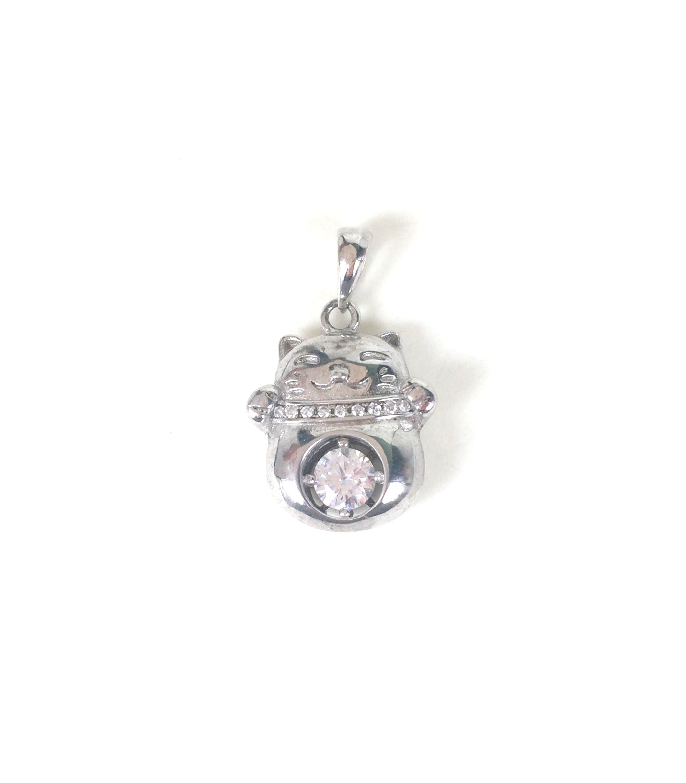FORTUNE CAT PAVE CZ STERLING SILVER PENDANT