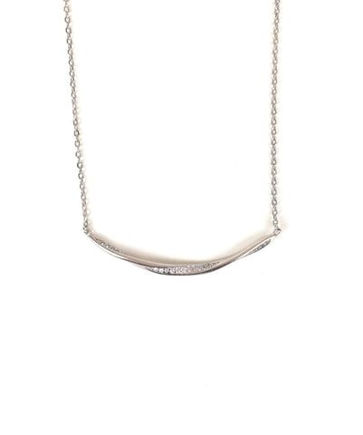 TWIST CURVE BAR PAVE CZ STERLING SILVER NECKLACE