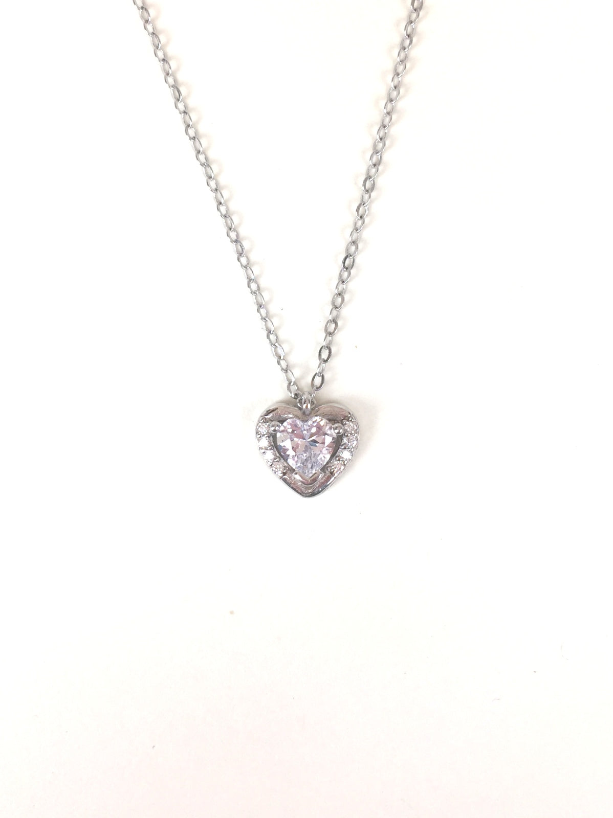 SMALL HEART PAVE CZ STERLING SILVER NECKLACE