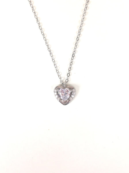 SMALL HEART PAVE CZ STERLING SILVER NECKLACE