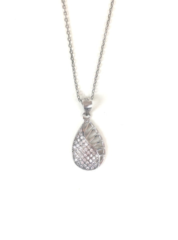 PEAR SHAPE PAVE CZ STERLING SILVER NECKLACE