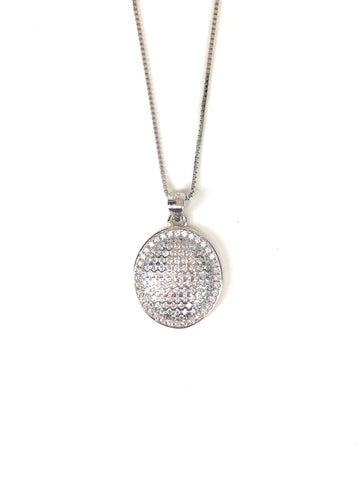 OVAL SHAPE PAVE CZ STERLING SILVER NECKLACE