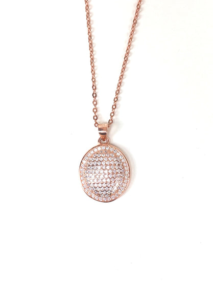 OVAL SHAPE PAVE CZ STERLING SILVER NECKLACE