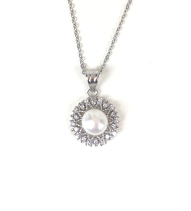 PEARL PAVE CZ STERLING SILVER NECKLACE