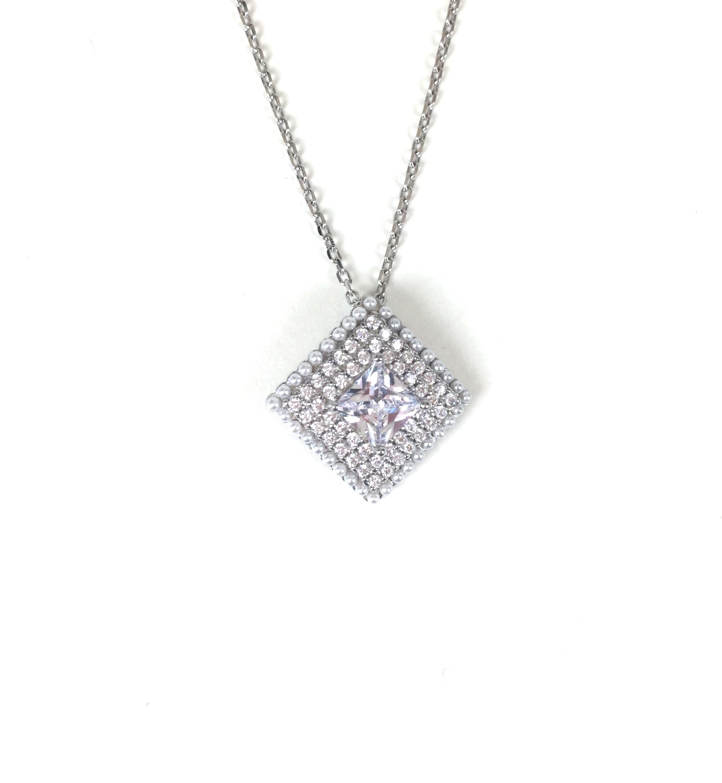 SPARKLING SQUARE PAVE CZ STERLING SILVER NECKLACE