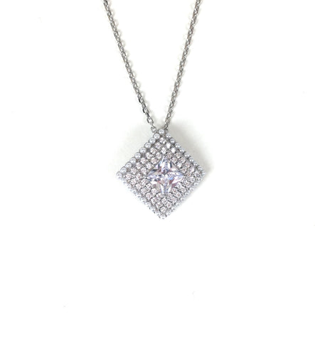 SPARKLING SQUARE PAVE CZ STERLING SILVER NECKLACE