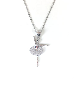 BALLET DANCER PAVE CZ STERLING SILVER NECKLACE