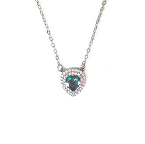 DARK MALACHITE GREEN HEART PAVE CZ STERLING SILVER NECKLACE