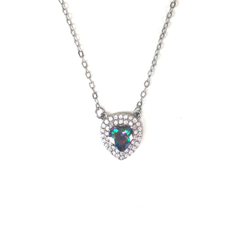 DARK MALACHITE GREEN HEART PAVE CZ STERLING SILVER NECKLACE