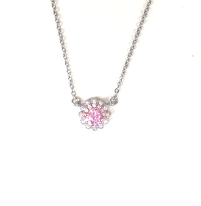 CLASSIC PINK STONE PAVE CZ STERLING SILVER NECKLACE