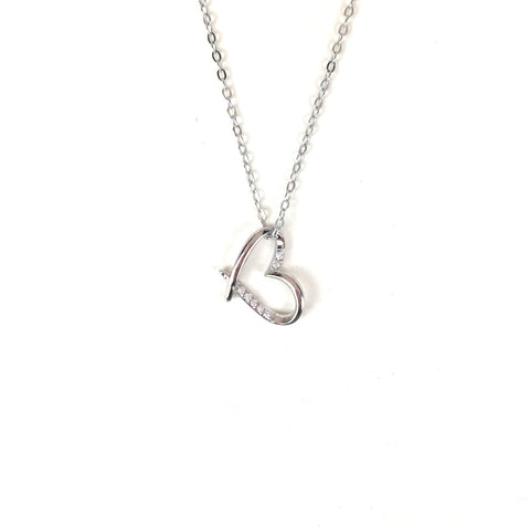 SIMPLE HEART PAVE CZ STERLING SILVER NECKLACE