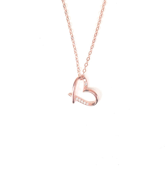 SIMPLE HEART PAVE CZ STERLING SILVER NECKLACE