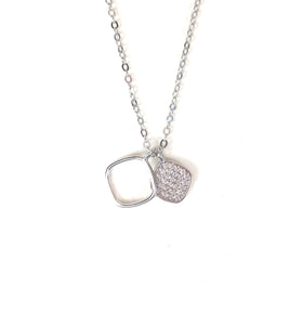 TWO SQUARE PAVE CZ STERLING SILVER NECKLACE