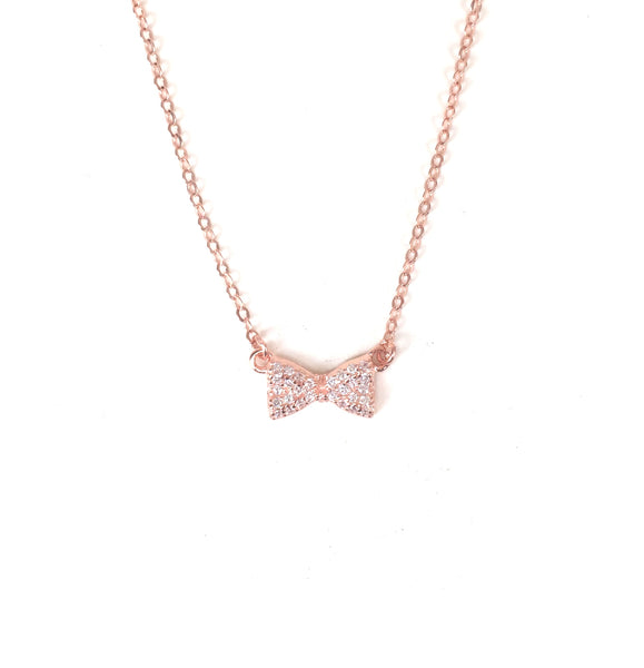 BOW PAVE CZ STERLING SILVER NECKLACE