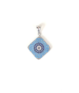 SQUARE TURQUOISE DISK PAVE CZ STERLING SILVER PENDANT