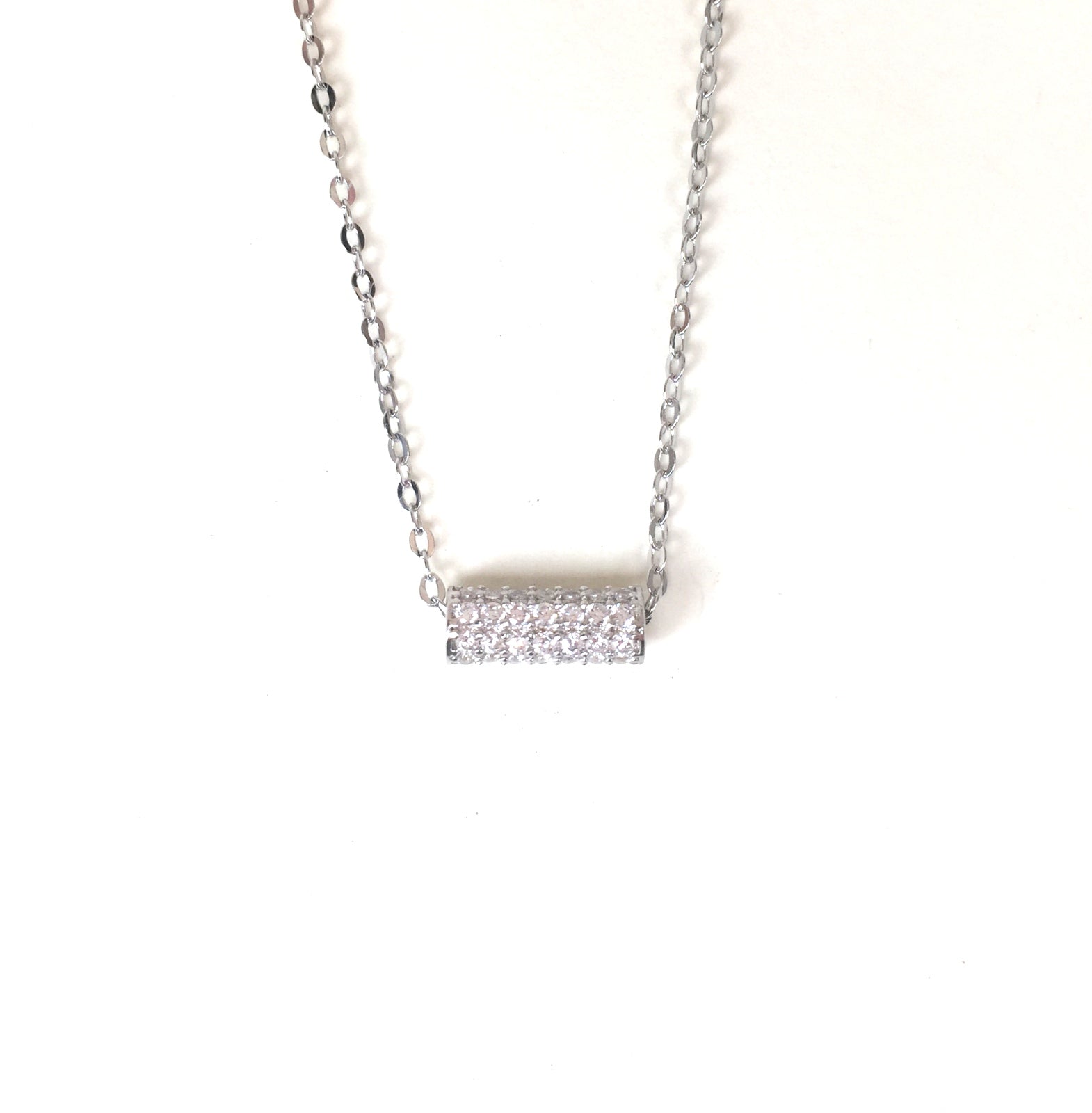 SHORT PIPE PAVE CZ STERLING SILVER NECKLACE