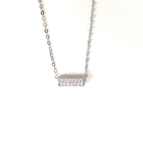 SHORT PIPE PAVE CZ STERLING SILVER NECKLACE