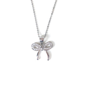 SPARKLING BOW PAVE CZ STERLING SILVER NECKLACE