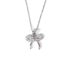 SPARKLING BOW PAVE CZ STERLING SILVER NECKLACE