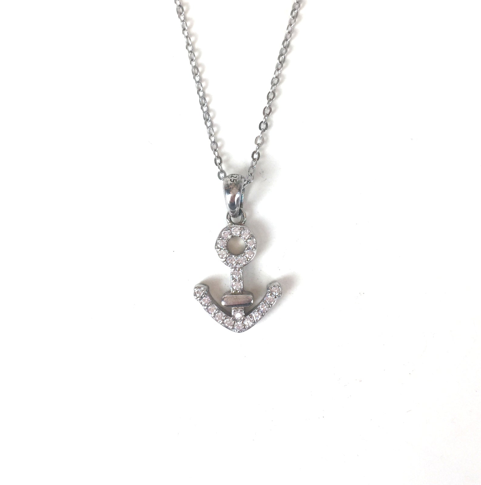 SPARKLING ANCHOR PAVE CZ STERLING SILVER NECKLACE