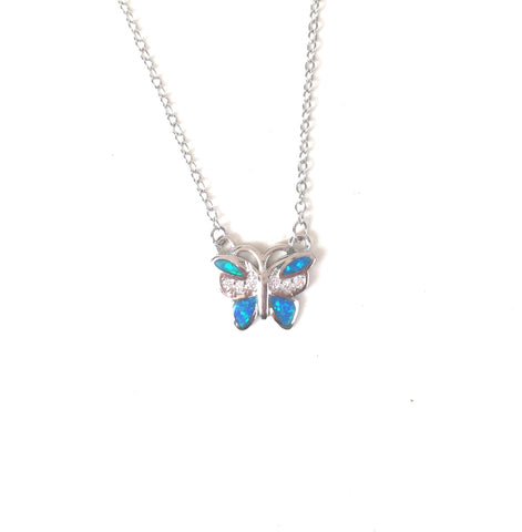 SMALL BUTTERFLY OPAL PAVE CZ STERLING SILVER NECKLACE