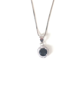 SMALL BLACK CRYSTAL PAVE CZ STERLING SILVER NECKLACE