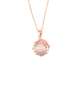 ROSE GOLD FLOWER PAVE CZ STERLING SILVER NECKLACE