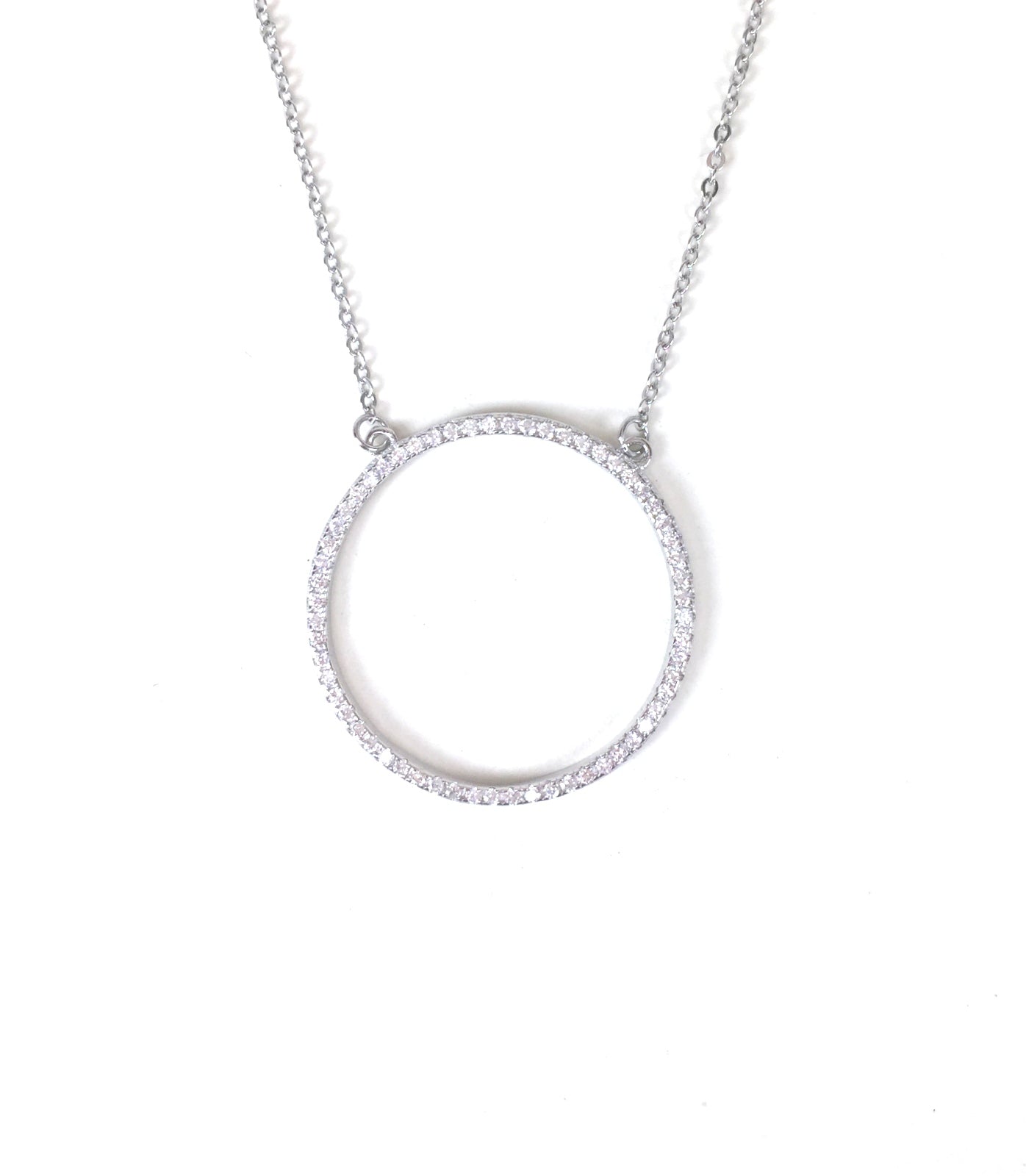 BIG CIRCLE PAVE CZ STERLING SILVER NECKLACE