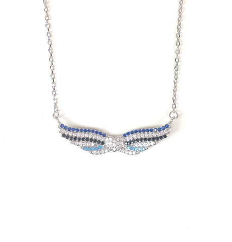 WINGS WITH HEART PAVE CZ STERLING SILVER NECKLACE