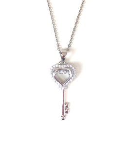 HEART KEY WITH STONE PAVE CZ STERLING SILVER NECKLACE