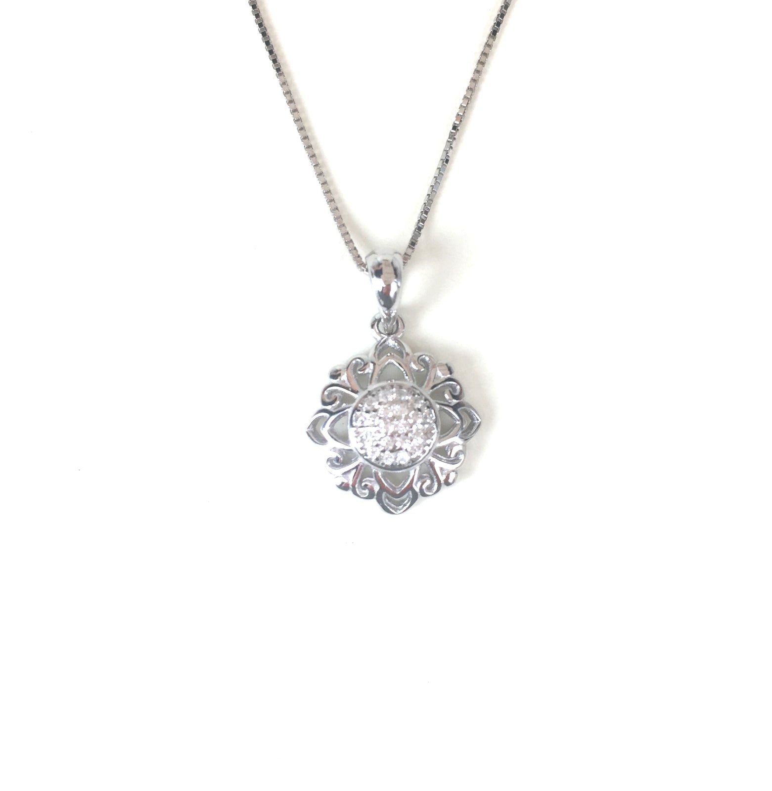 SPARKLING FLOWER 2 PAVE CZ STERLING SILVER NECKLACE