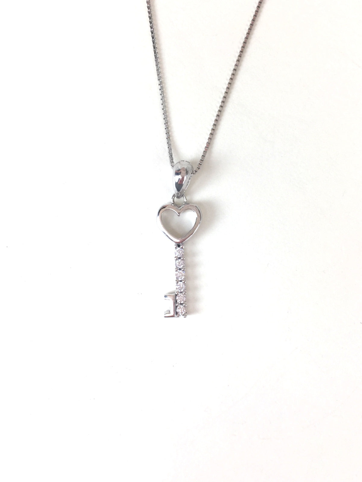 SMALL HEART KEY PAVE CZ STERLING SILVER NECKLACE