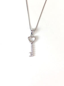 SMALL HEART KEY PAVE CZ STERLING SILVER NECKLACE