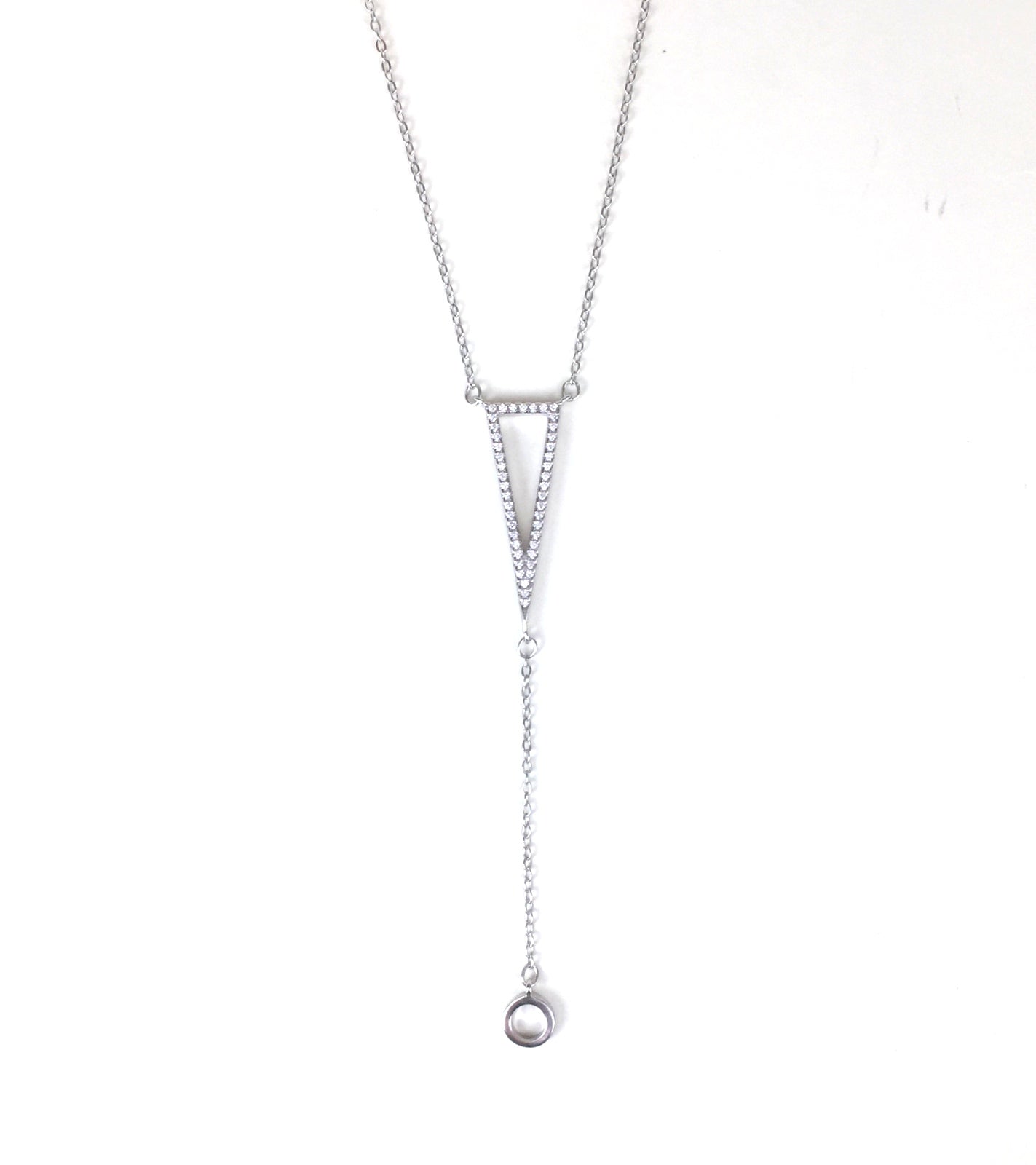 SHARP TRIANGLE PAVE CZ STERLING SILVER NECKLACE