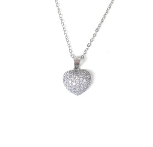 CLASSIC HEART PAVE CZ STERLING SILVER NECKLACE