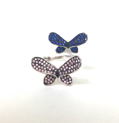 TWO BUTTERFLIES STERLING SILVER RING