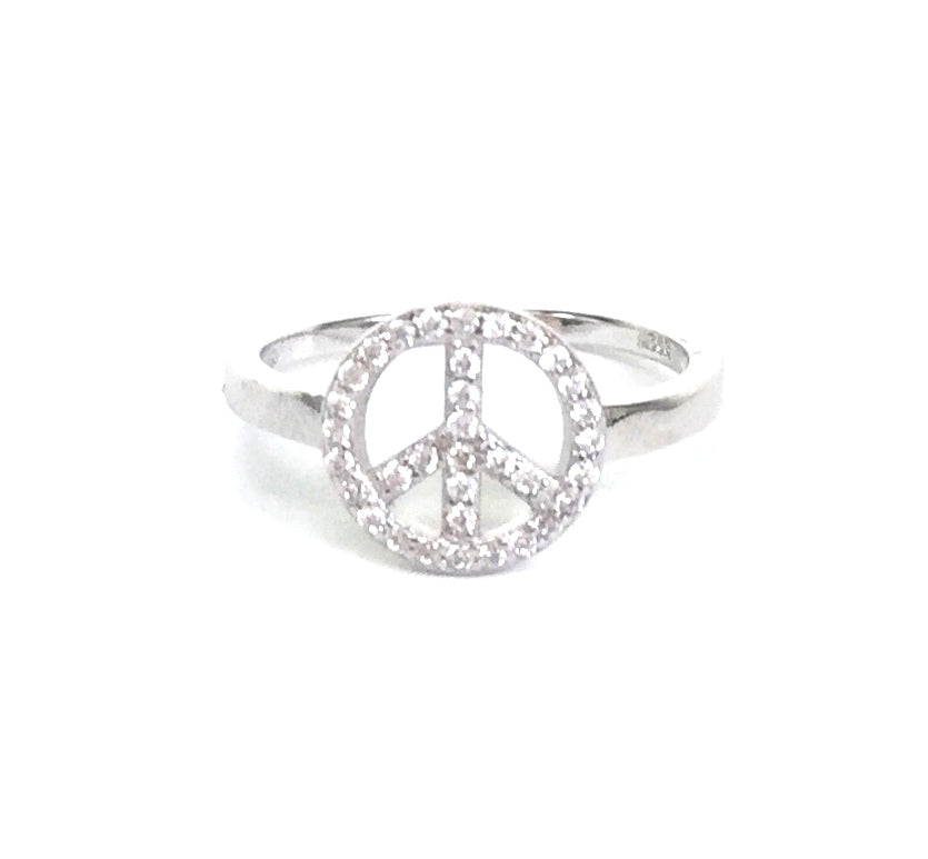 PEACE SYMBOL PAVE CZ STERLING SILVER RING