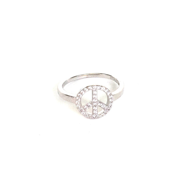 PEACE SYMBOL PAVE CZ STERLING SILVER RING