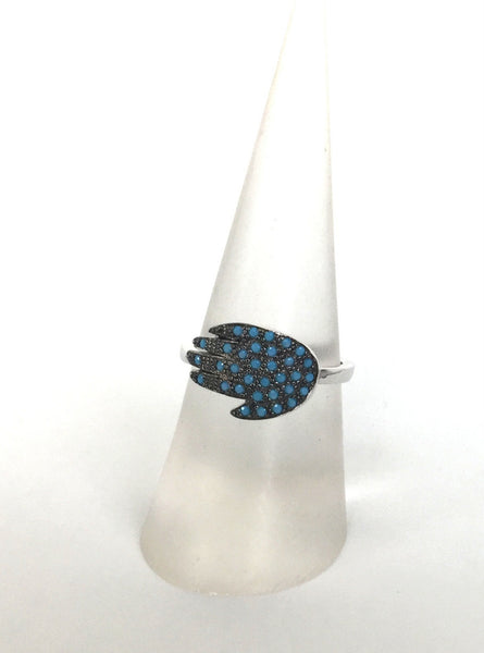 SIDE WAY HAMSA HAND PAVE CZ STERLING SILVER RING