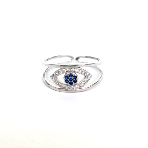 EVIL EYE PAVE CZ STERLING SILVER RING