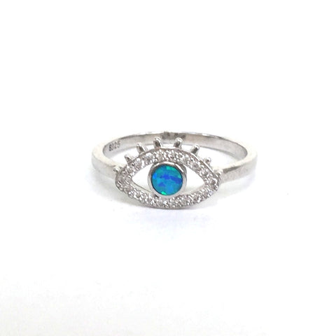 OPAL EYE PAVE CZ STERLING SILVER RING